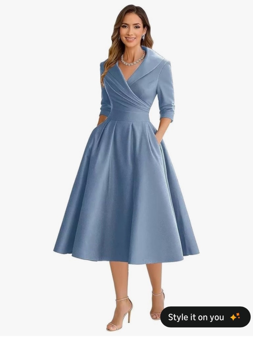 Elegant Light Blue Wrap-Front Midi Dress
